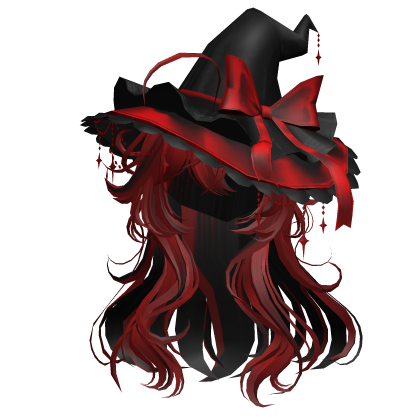 Anime Girl Hair w/Witch Hat (Red&Black) Roblox item