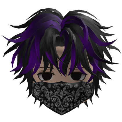 Messy Anime Hair w/ Bandana (Black/Purple)