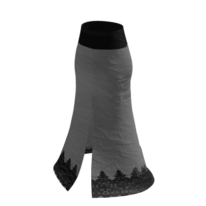 Silver Y2K Lace Trim Split Maxi Skirt [PBR]