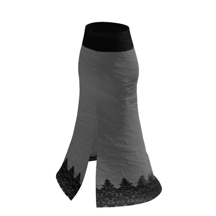 Silver Y2K Lace Trim Split Maxi Skirt [PBR]