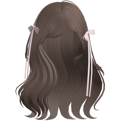 coquette wavy brown hair w/ pink ribbons  Roblox item