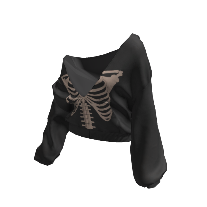 Skeleton Pullover Baggy Hoodie Black&Beige