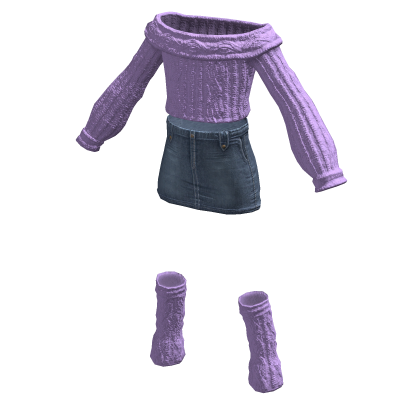 BB Knit Sweater Denim Skirt Leg Warmers Purple