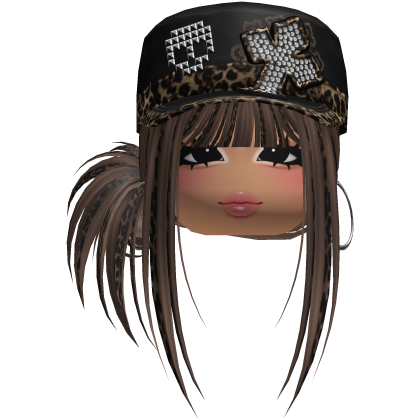 Gyaru Side Bun Hair w/ Cheetah Cap & Earrings