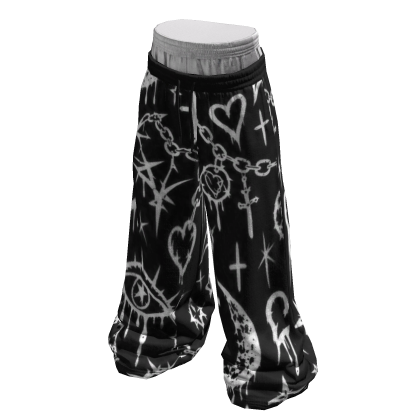 Black White Grunge Sigil Cross Core Sweatpants