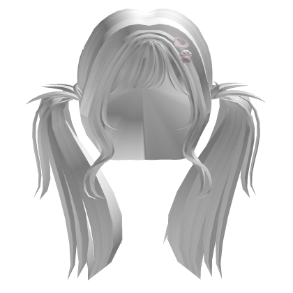 Cute white hair in bun with cute hair clips Roblox item