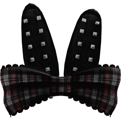 studded bunny ears with plaid bow in red