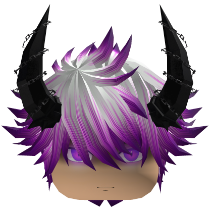 Spiky Messy Hair with Horns - White Purple Roblox item