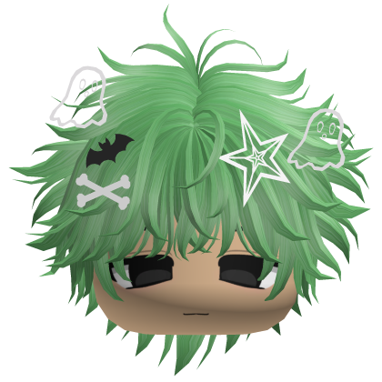 Green Messy Halloween Hair w/ Charms & Boy Face Roblox item