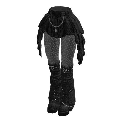 Black Ruffle Y2K Skirt w Tights Fluffy Snow Boots