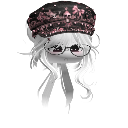Emo Vamp Bun w/ Skull Beret (White) Roblox item