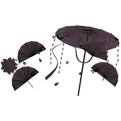 Japanese Maroon Sakura Umbrella & Fans