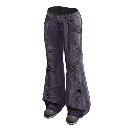 Wide-Leg Pants with Curved Seams (Purple)