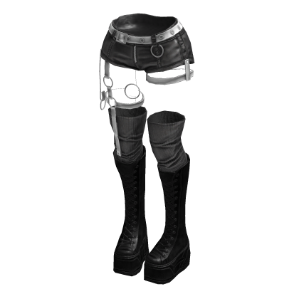 Gothic Emo Y2K Shorts boot straps (Grey White)