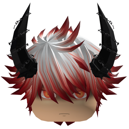 Spiky Messy Hair with Horns - White Red Roblox item