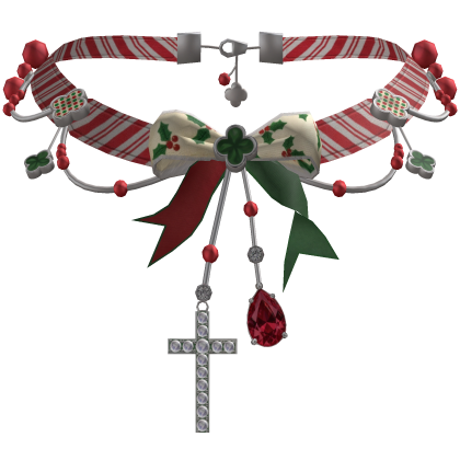 Christmas Coquette Preppy Bow Necklace with Cross