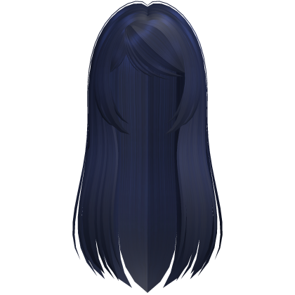 cute anime long straight hair in dark blue Roblox item