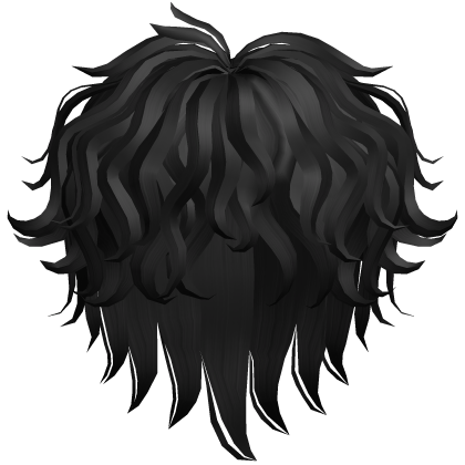 fluffy messy curly wavy boy hair - black Roblox item