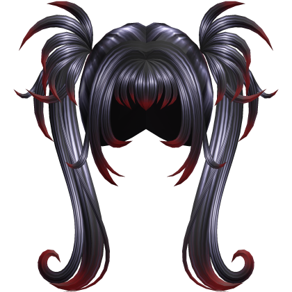 Glossy Black Gothic Spiky Twintails Red Highlights