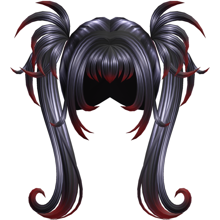 Glossy Black Gothic Spiky Twintails Red Highlights