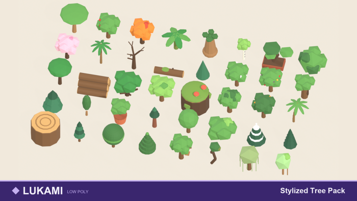 Stylized Tree Pack x40 Low Poly Pine Oak Palm preview 1