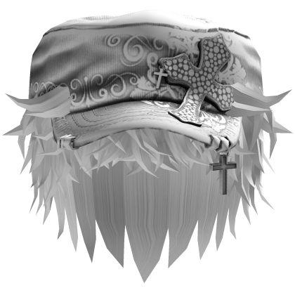 White Messy Anime Hair w/ White Cadet Cap