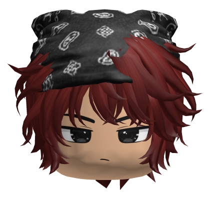 tied black bandana fluffy messy hair boy face 09. Roblox item