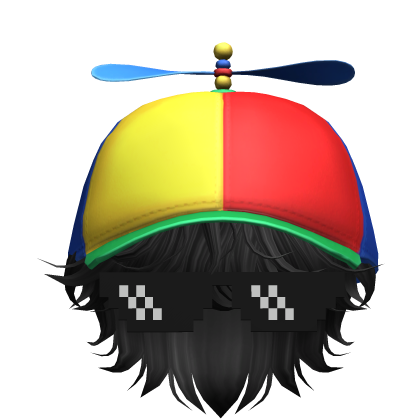 Messy Curly Hair W/ Propeller Hat (Black) Roblox item