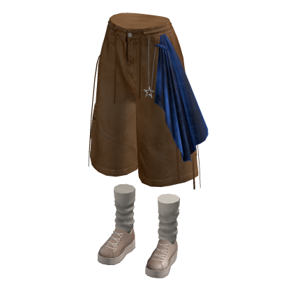 Baggy Shorts with Side Drape (Brown)
