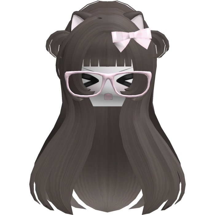 Kawaii Brown Long Flowy Hair /w Glasses