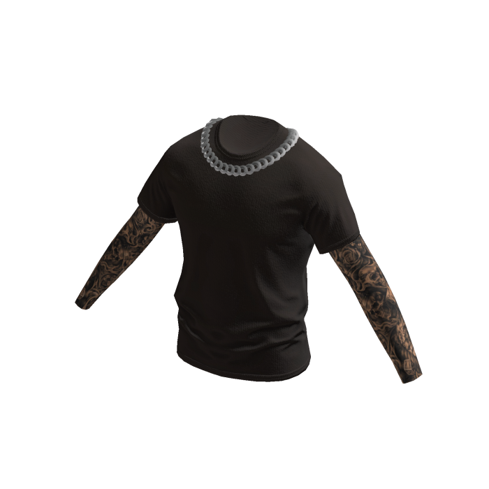 Dark Brown Shirt w/ Tattoo Sleeves & Chain