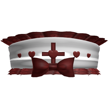 cute white red ruffled nurse hat with bow Roblox item