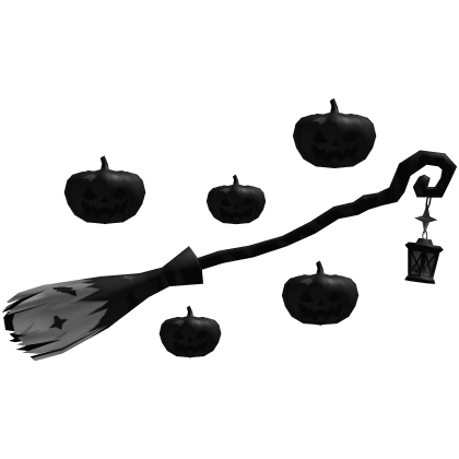 Black Halloween Witch Broom With Pumpkins