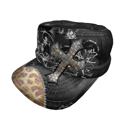 Black Y2K Cross Leopard Cap 2000s Mcbling | Roblox Item - Rolimon's