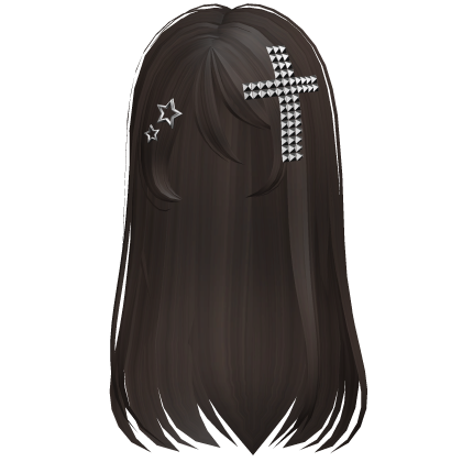 Emo Scene Long Hair w Cross Dark Brown