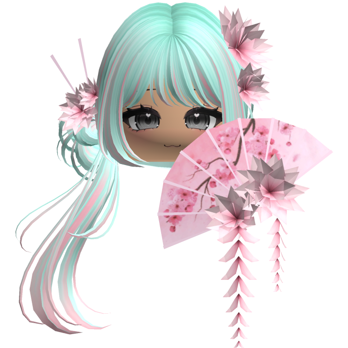 Side Ponytail w/ Cherry Blossoms & Fan