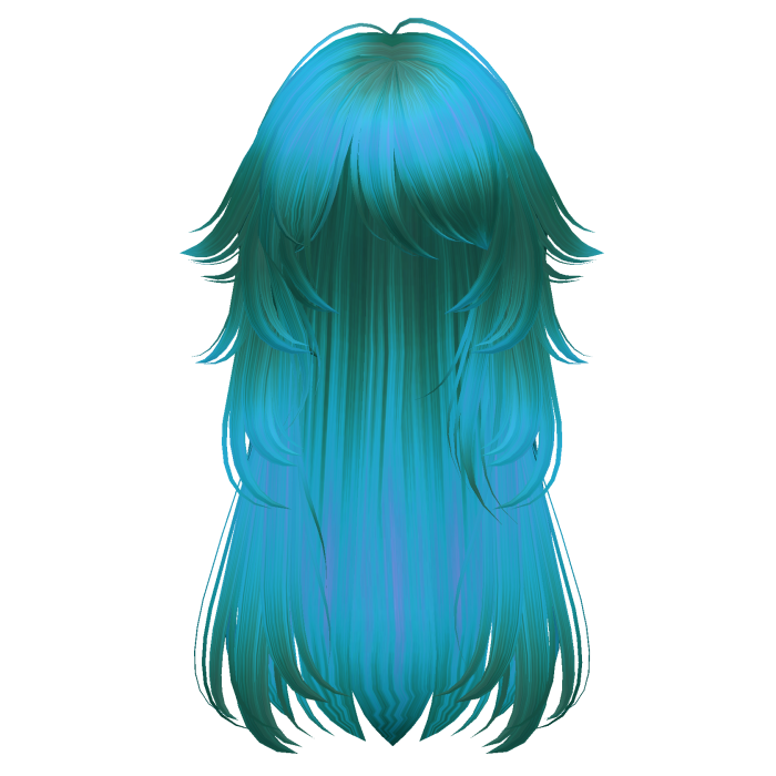 long fluffy anime hair with tufts (cobalt teal)