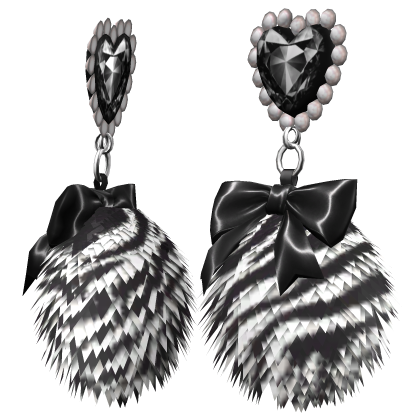Kawaii Gyaru Fluffy Heart Zebra Earrings Black