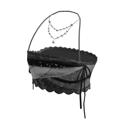 Coquette Lace Tube Top w/ Pearl Necklace (Black)