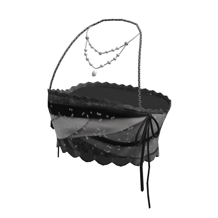 Coquette Lace Tube Top w/ Pearl Necklace (Black)