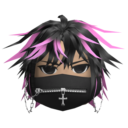 Messy Hair w/ Zipper Mask (Black/Pink)