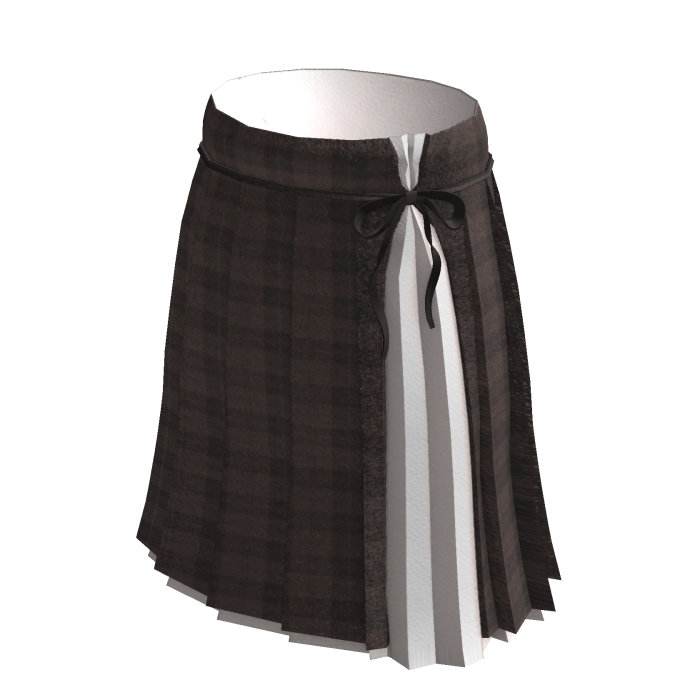 Pleated Bow Skirt Plaid Brown