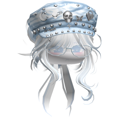 Emo Vamp Bun w/ Skull Beret (White&Blue) Roblox item