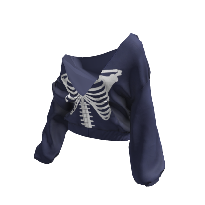 Skeleton Pullover Baggy Hoodie Navy