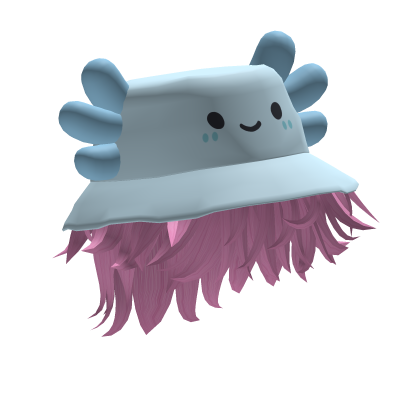 Blue Axolotl Bucket Hat w/ Messy Hair (Pink)