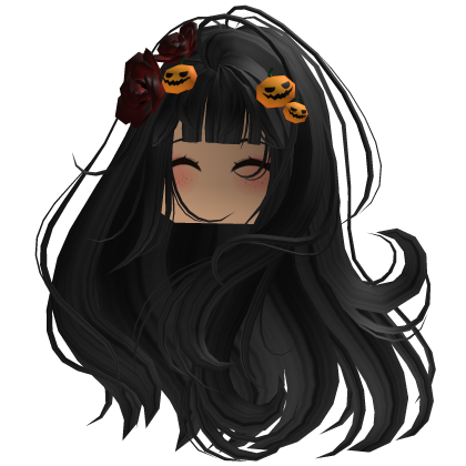 Black Wavy Gothic Rose & Pumpkin Hair w/ Face