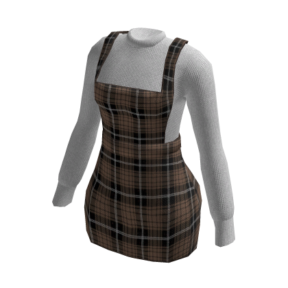 Y2K Brown Plaid Winter Dress