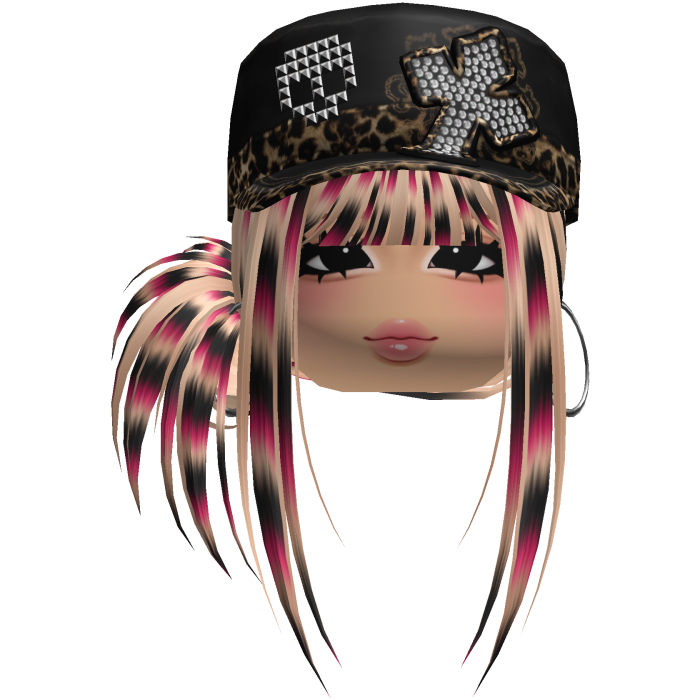 Gyaru Side Bun Hair w/ Cheetah Cap & Earrings