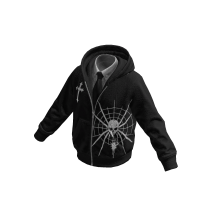 Black Spiderweb Skull Hoodie w/ Tie 