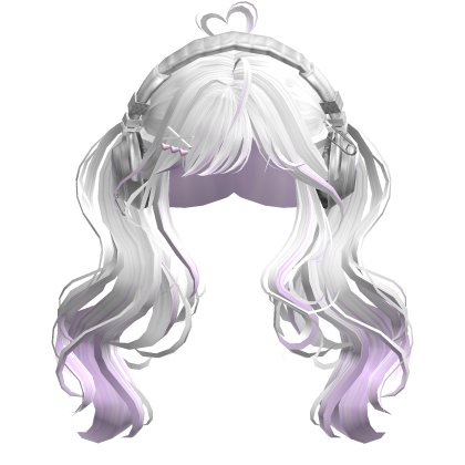 Cute Wavy Pigtails w/Headphonnes (White&Purple)
